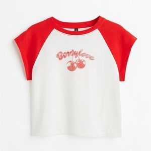 H&M Divided Red/Cherries Printed Crop Top Size XS